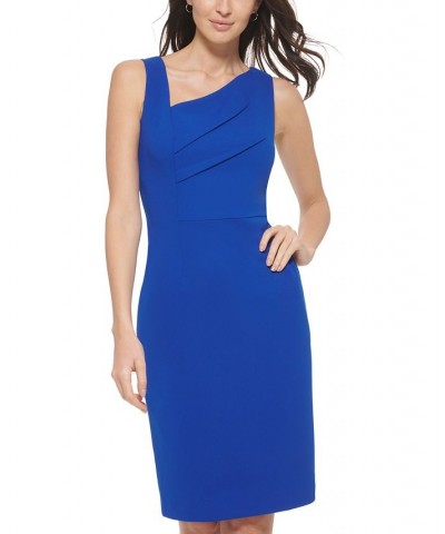 Women's Asymmetrical-Neck Sheath Dress Blue $70.56 Dresses