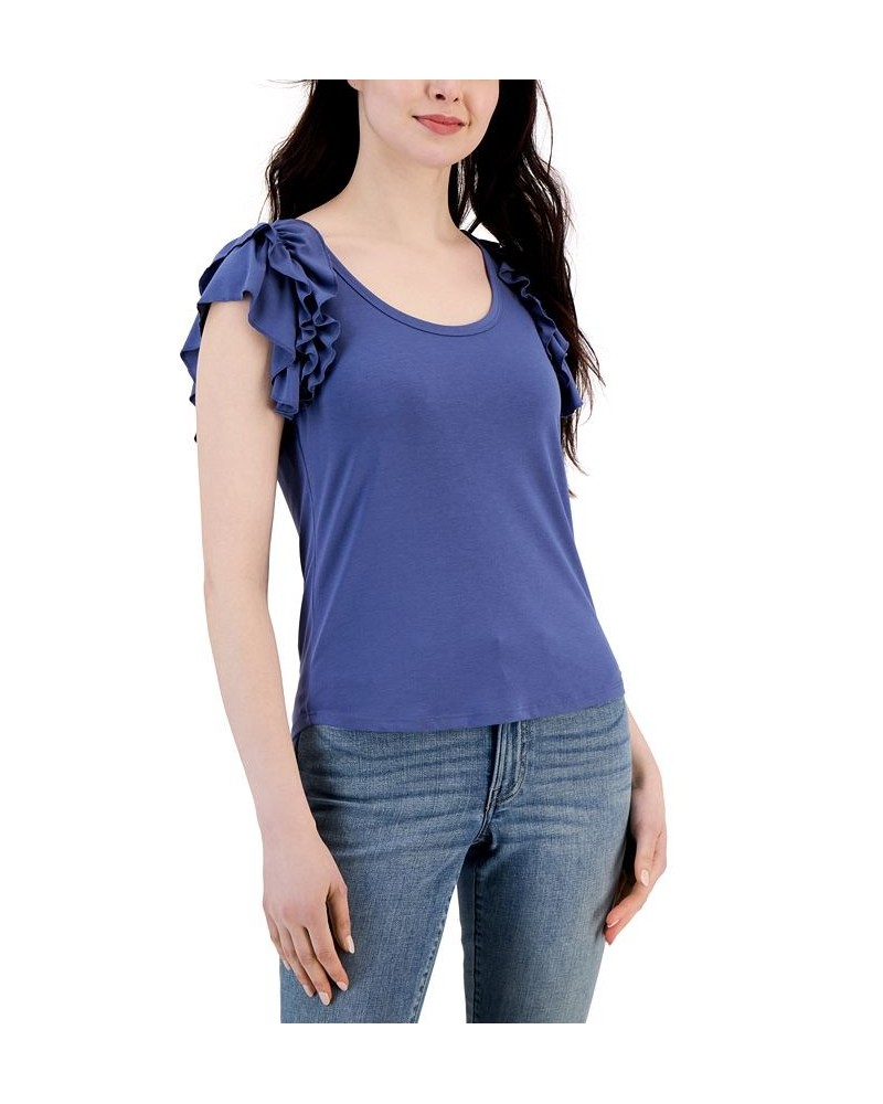 Women's Flutter-Sleeve Tank Top Blue $21.23 Tops