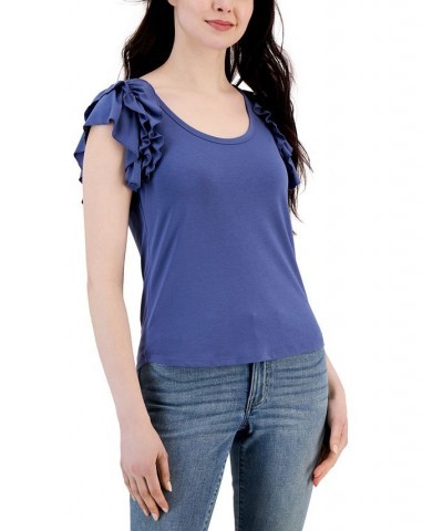 Women's Flutter-Sleeve Tank Top Blue $21.23 Tops