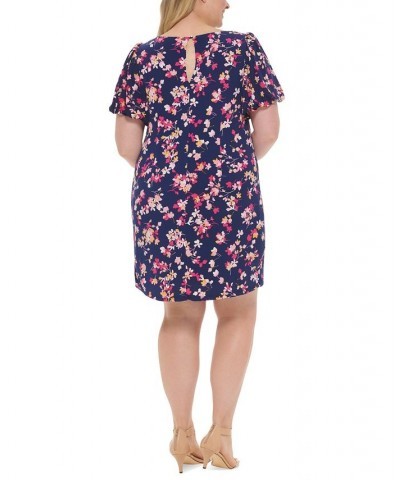 Plus Size Floral-Print Puff-Sleeve Sheath Dress Navy Multi $32.70 Dresses