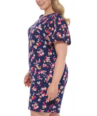 Plus Size Floral-Print Puff-Sleeve Sheath Dress Navy Multi $32.70 Dresses