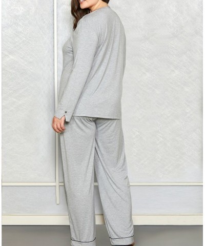 Plus Size Contrast Lace and Modal Comfy Sleep and Lounge Set Gray $42.40 Lingerie