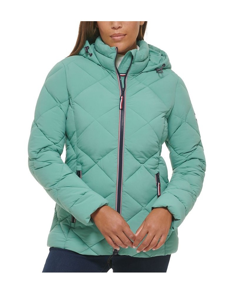 Women's Quilted Hooded Packable Puffer Coat Green $48.10 Coats