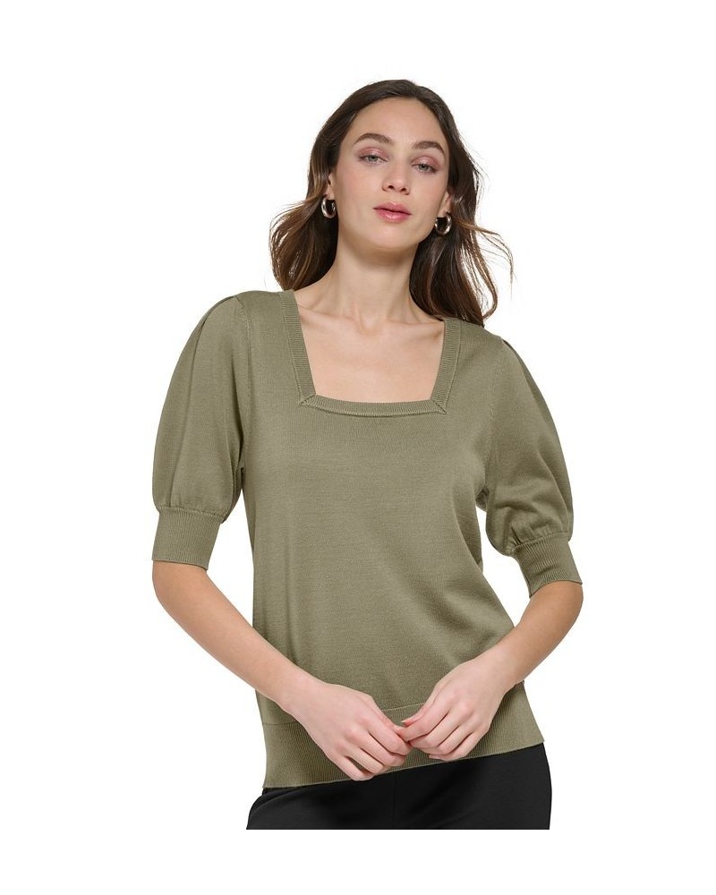 Women's Square-Neck Puff-Sleeve Sweater Yellow $36.34 Sweaters