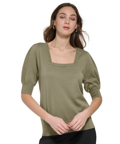 Women's Square-Neck Puff-Sleeve Sweater Yellow $36.34 Sweaters