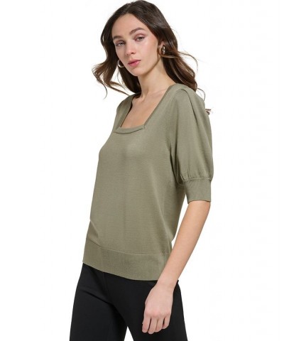 Women's Square-Neck Puff-Sleeve Sweater Yellow $36.34 Sweaters