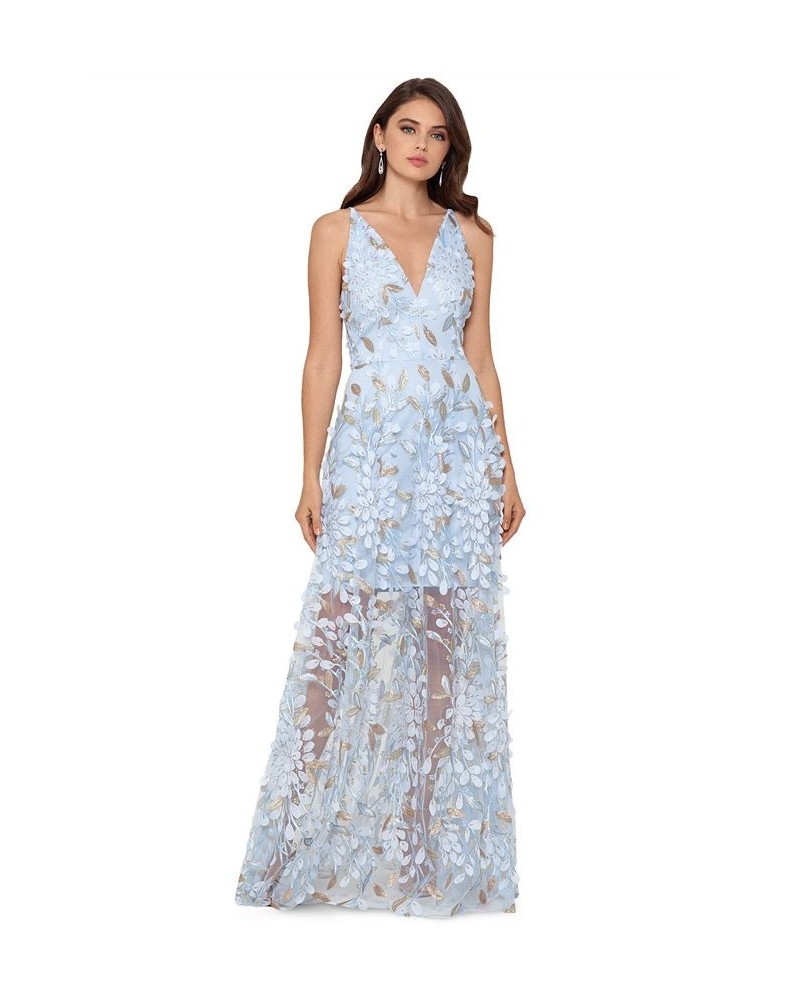 3D Embroidered Floral Gown Blue $95.79 Dresses