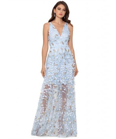 3D Embroidered Floral Gown Blue $95.79 Dresses