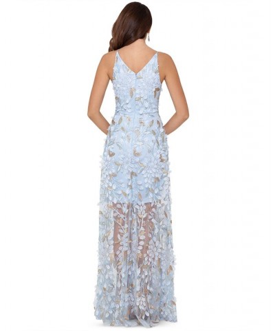 3D Embroidered Floral Gown Blue $95.79 Dresses