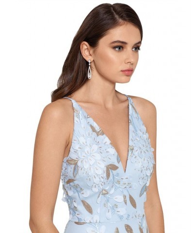 3D Embroidered Floral Gown Blue $95.79 Dresses