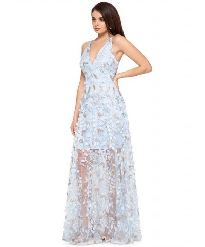 3D Embroidered Floral Gown Blue $95.79 Dresses