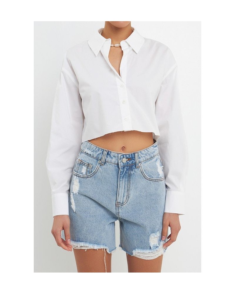 Women's Raw Edge Cropped Shirts White $36.00 Tops