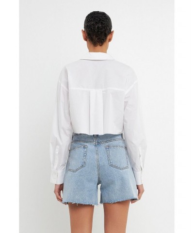 Women's Raw Edge Cropped Shirts White $36.00 Tops