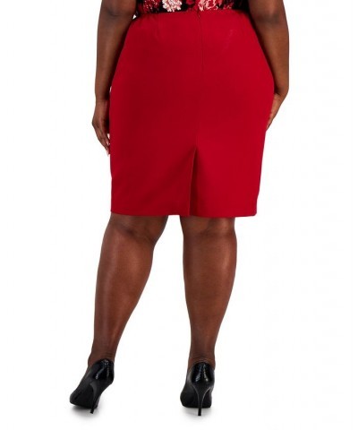 Plus Size Stretch Crepe Pencil Skirt Crimson $21.56 Skirts