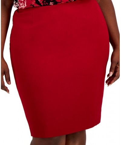 Plus Size Stretch Crepe Pencil Skirt Crimson $21.56 Skirts