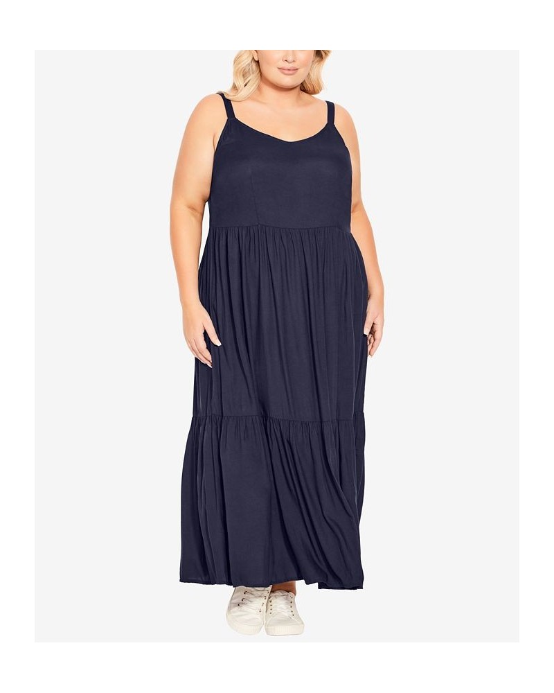 Plus Size Three Tier Dress Blue $28.04 Dresses