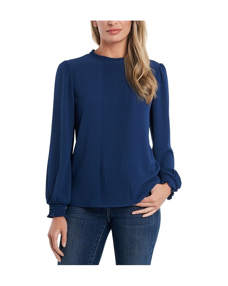 Women's Long Sleeve Smocked Pin-Tuck Blouse Bright Geranium $35.60 Tops