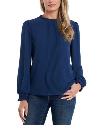 Women's Long Sleeve Smocked Pin-Tuck Blouse Bright Geranium $35.60 Tops