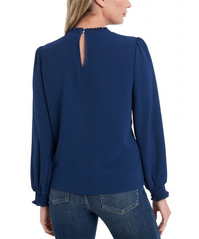 Women's Long Sleeve Smocked Pin-Tuck Blouse Bright Geranium $35.60 Tops