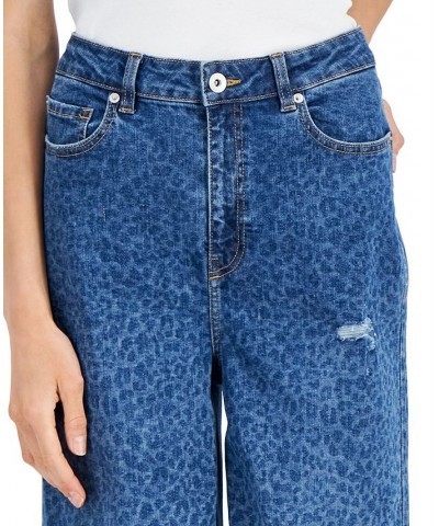 Women's Animal-Print Destructed Wide-Leg Jeans Medium Indigo $16.22 Jeans