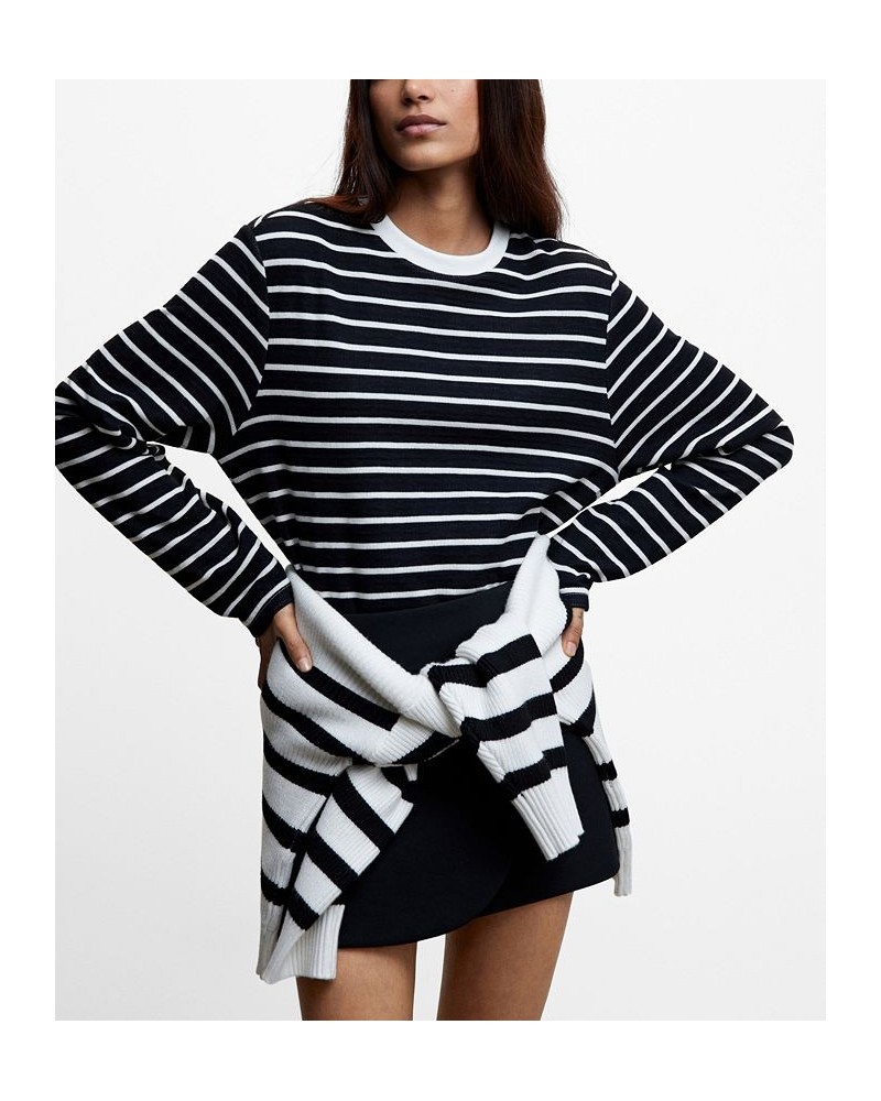 Women's Striped Cotton-Blend Sweatshirt Black $33.59 Tops