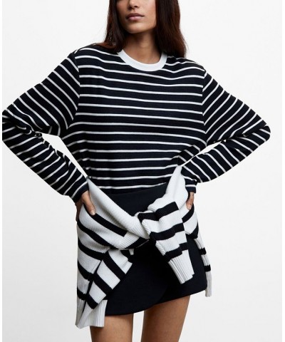 Women's Striped Cotton-Blend Sweatshirt Black $33.59 Tops