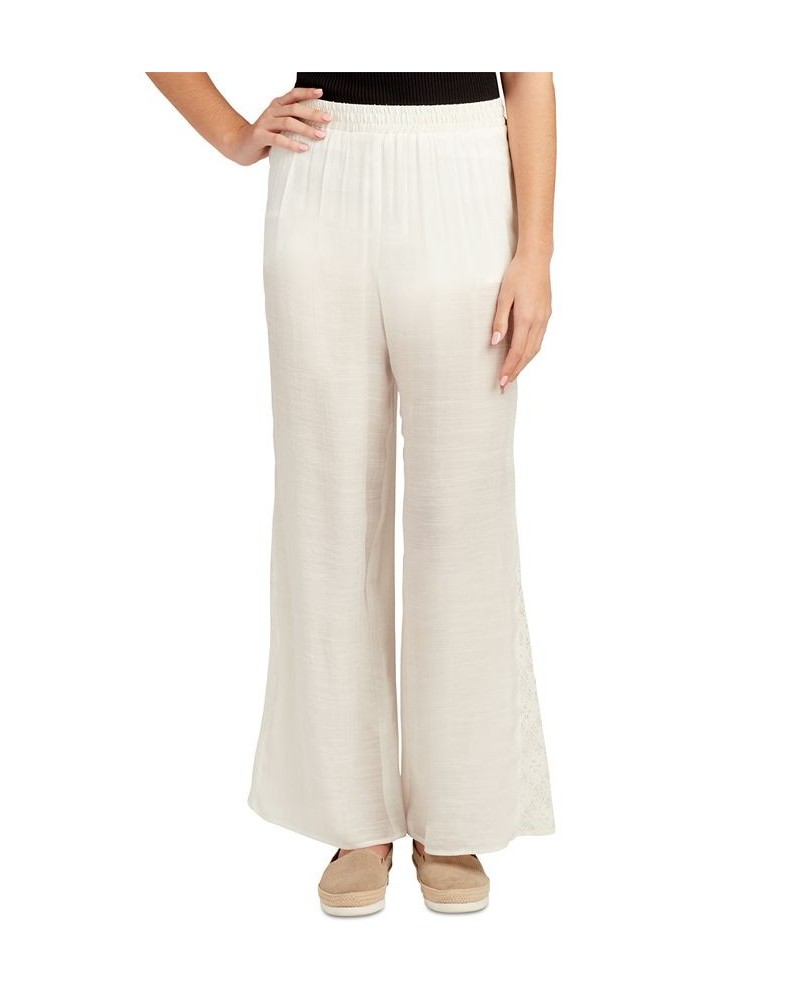 Juniors' Lace Godet Wide Leg Pull-On Pants Off White $26.46 Pants