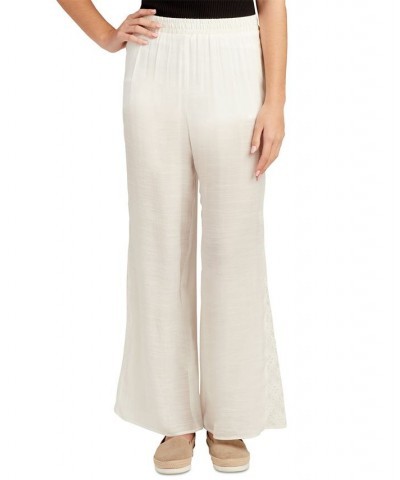 Juniors' Lace Godet Wide Leg Pull-On Pants Off White $26.46 Pants