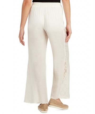 Juniors' Lace Godet Wide Leg Pull-On Pants Off White $26.46 Pants