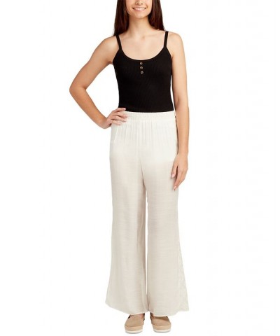 Juniors' Lace Godet Wide Leg Pull-On Pants Off White $26.46 Pants