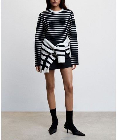 Women's Striped Cotton-Blend Sweatshirt Black $33.59 Tops