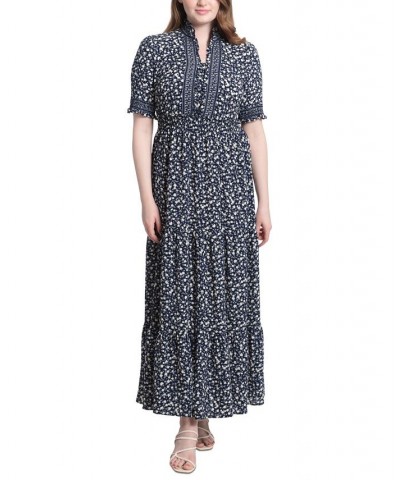 Petite Floral-Print Smocked Tiered Maxi Dress Navy/White $36.00 Dresses