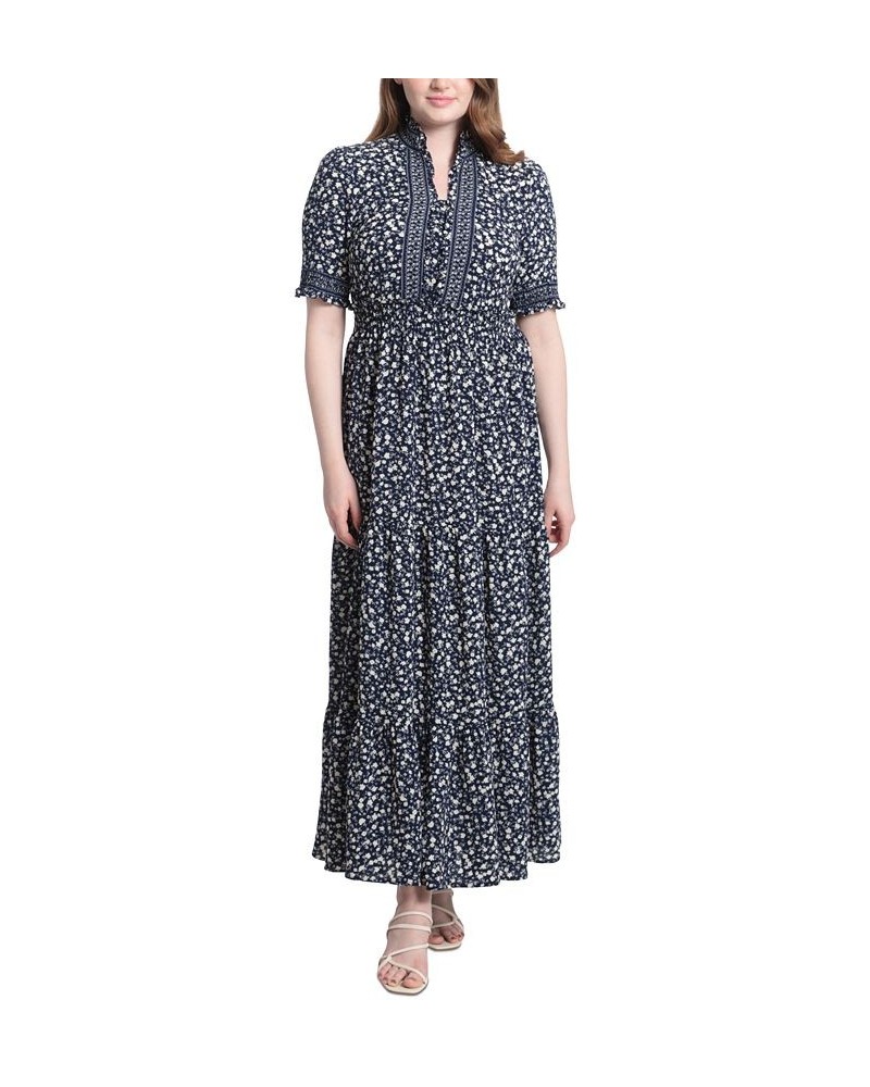 Petite Floral-Print Smocked Tiered Maxi Dress Navy/White $36.00 Dresses