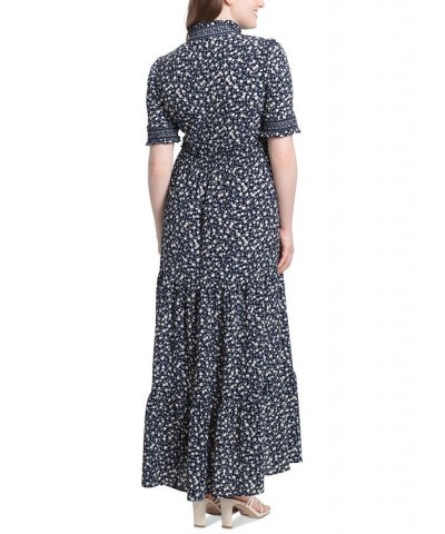 Petite Floral-Print Smocked Tiered Maxi Dress Navy/White $36.00 Dresses