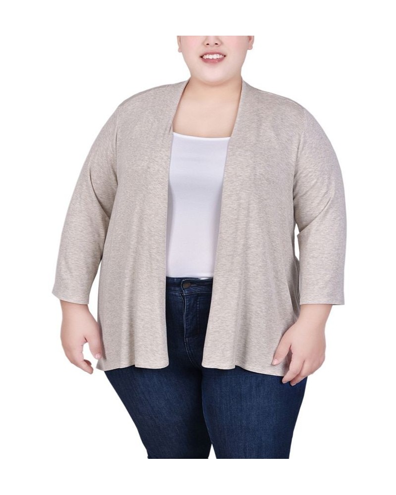 Plus Size Draped Open-Front Cardigan Oatmeal $11.32 Sweaters