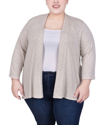 Plus Size Draped Open-Front Cardigan Oatmeal $11.32 Sweaters