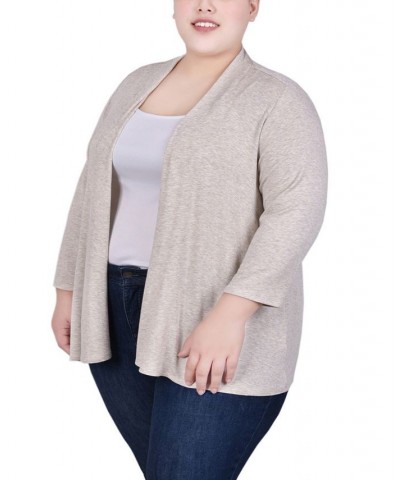 Plus Size Draped Open-Front Cardigan Oatmeal $11.32 Sweaters