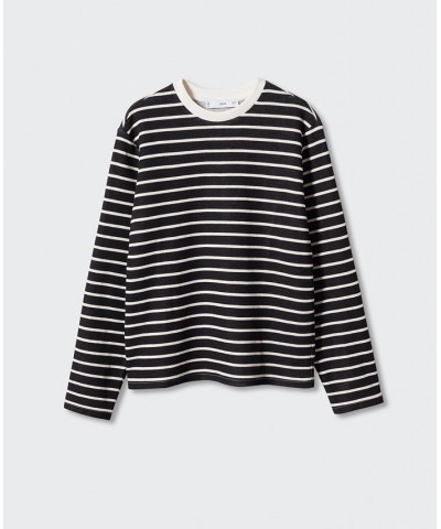 Women's Striped Cotton-Blend Sweatshirt Black $33.59 Tops