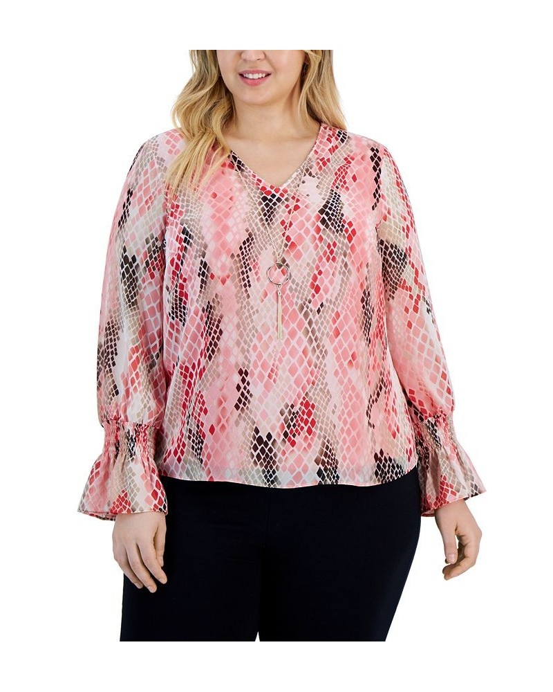 Plus Size Snake Skin Print Blouse Red $20.05 Tops