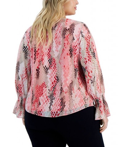 Plus Size Snake Skin Print Blouse Red $20.05 Tops