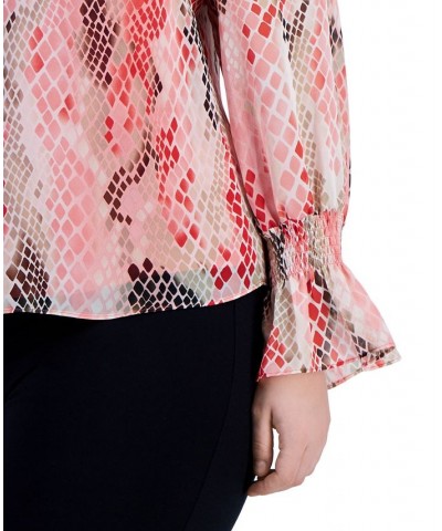 Plus Size Snake Skin Print Blouse Red $20.05 Tops