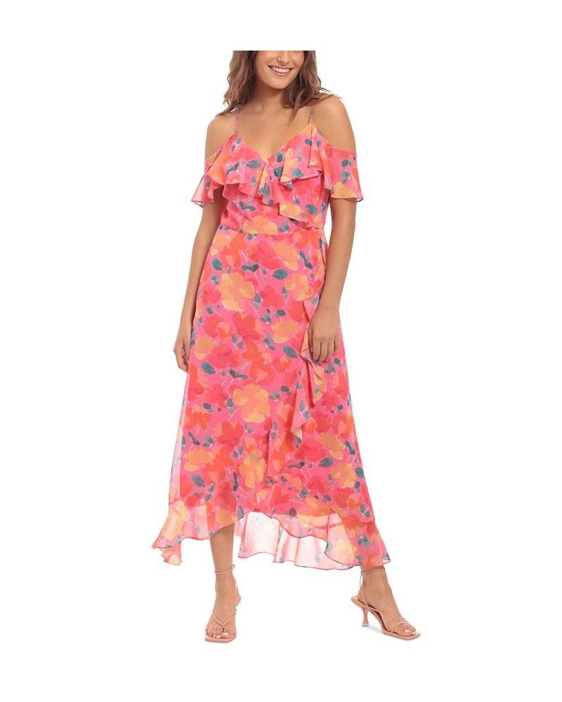 Petite Cold-Shoulder Faux-Wrap Maxi Dress Pink/Orange $33.79 Dresses