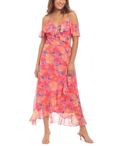 Petite Cold-Shoulder Faux-Wrap Maxi Dress Pink/Orange $33.79 Dresses