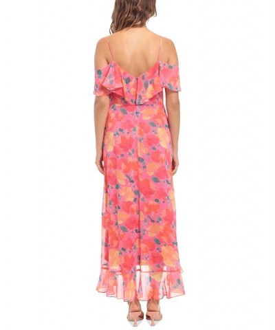 Petite Cold-Shoulder Faux-Wrap Maxi Dress Pink/Orange $33.79 Dresses