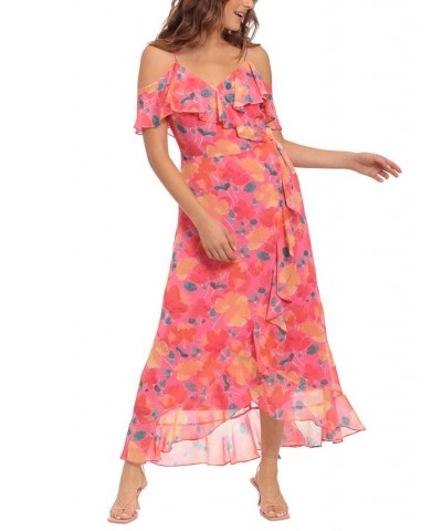 Petite Cold-Shoulder Faux-Wrap Maxi Dress Pink/Orange $33.79 Dresses