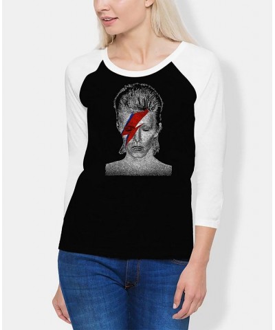 Women's David Bowie Aladdin Sane Word Art Raglan Black $25.07 Tops