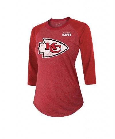 Women's Kansas City Chiefs Super Bowl LVII Team Color Name and Number Tri-Blend Raglan 3/4-Sleeve T-shirt Red $30.59 Tops