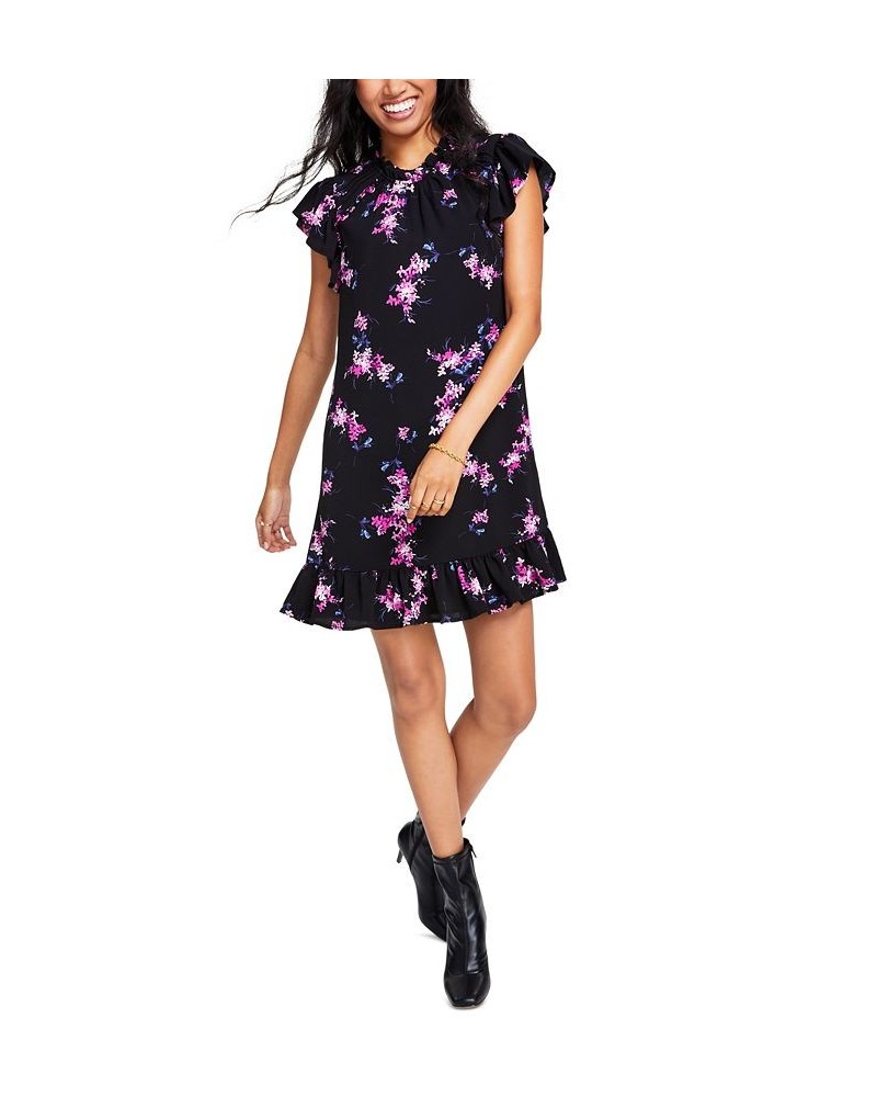 Floral-Print Ruffled Shift Dress Rich Black $35.00 Dresses