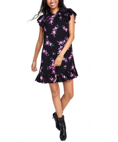 Floral-Print Ruffled Shift Dress Rich Black $35.00 Dresses