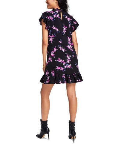 Floral-Print Ruffled Shift Dress Rich Black $35.00 Dresses